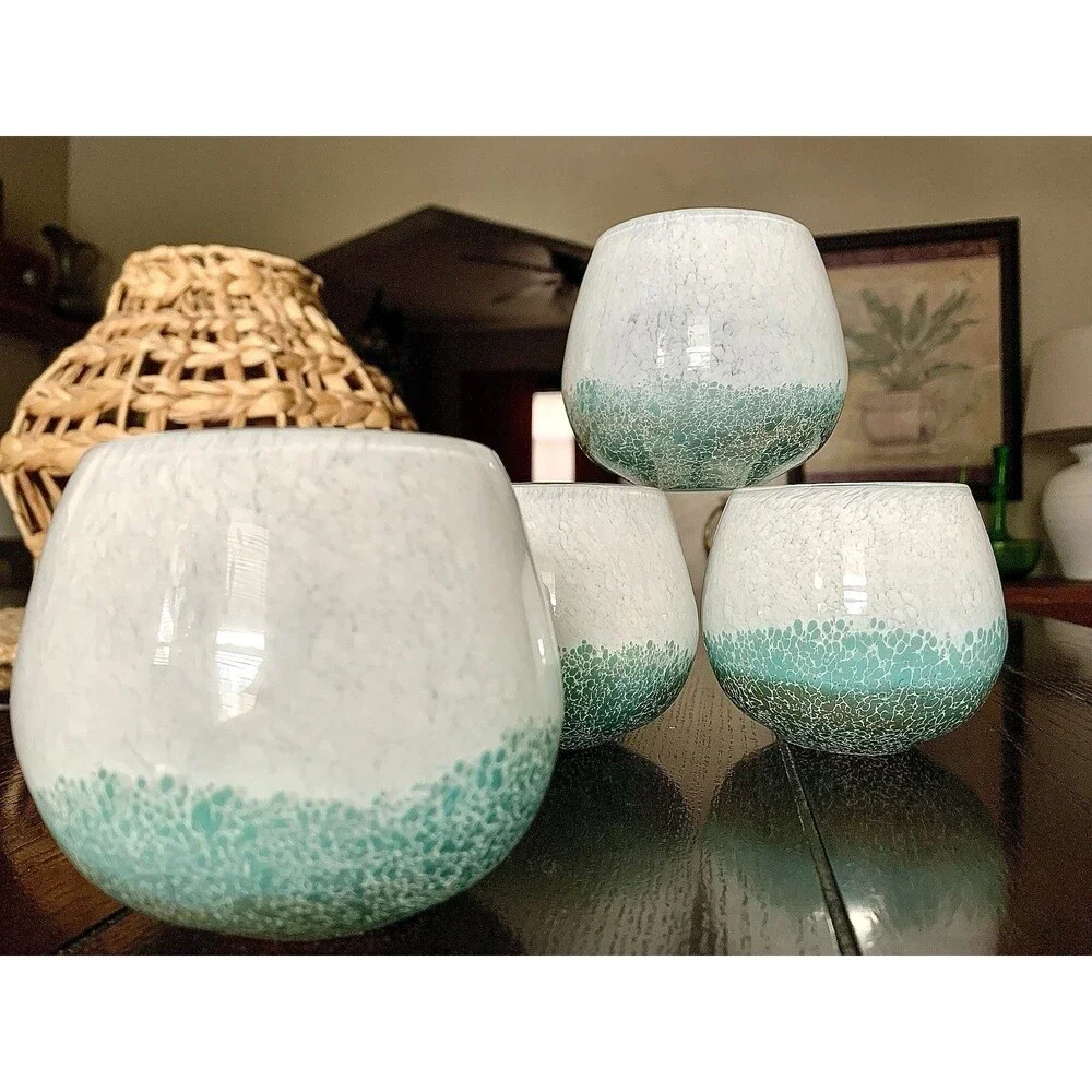 4 West Elm Mexican Glass Votive Candle Holders Recycled Confetti Frit Coastal